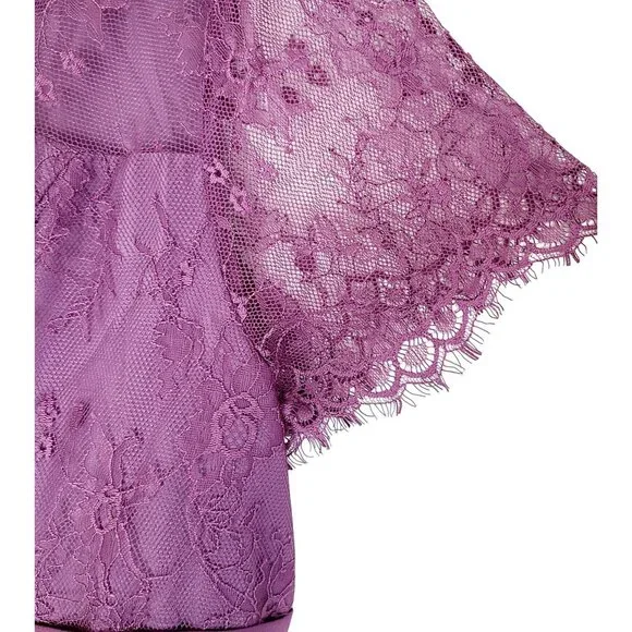 Purple Lace & Chiffon Short Sleeve Formal Dress Womens Fit & Flare Style NWT - Picture 6 of 13